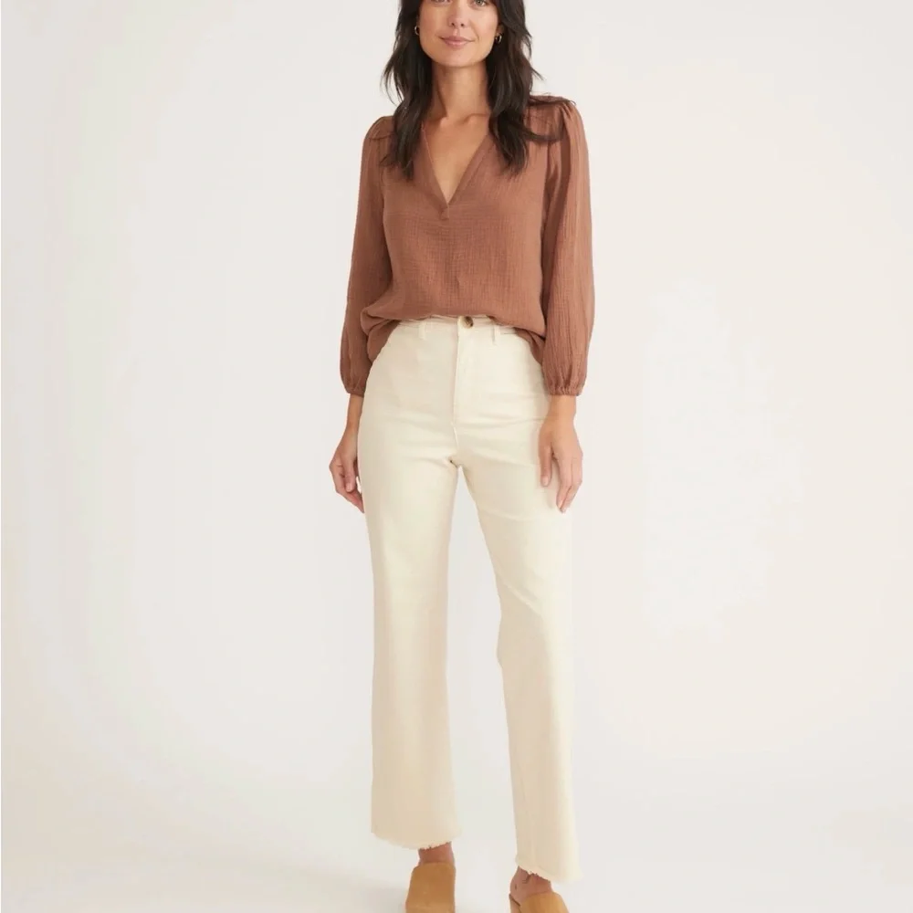 Marine‎ Layer Full Length Raw Edge Bridget Pant in Cream.